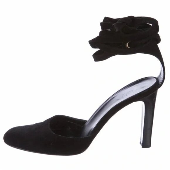 Gucci Black Italian Suede Leather Luxury Leg Wrap Closed Toe Pumps Heels sz 7.5 - Picture 1 of 15